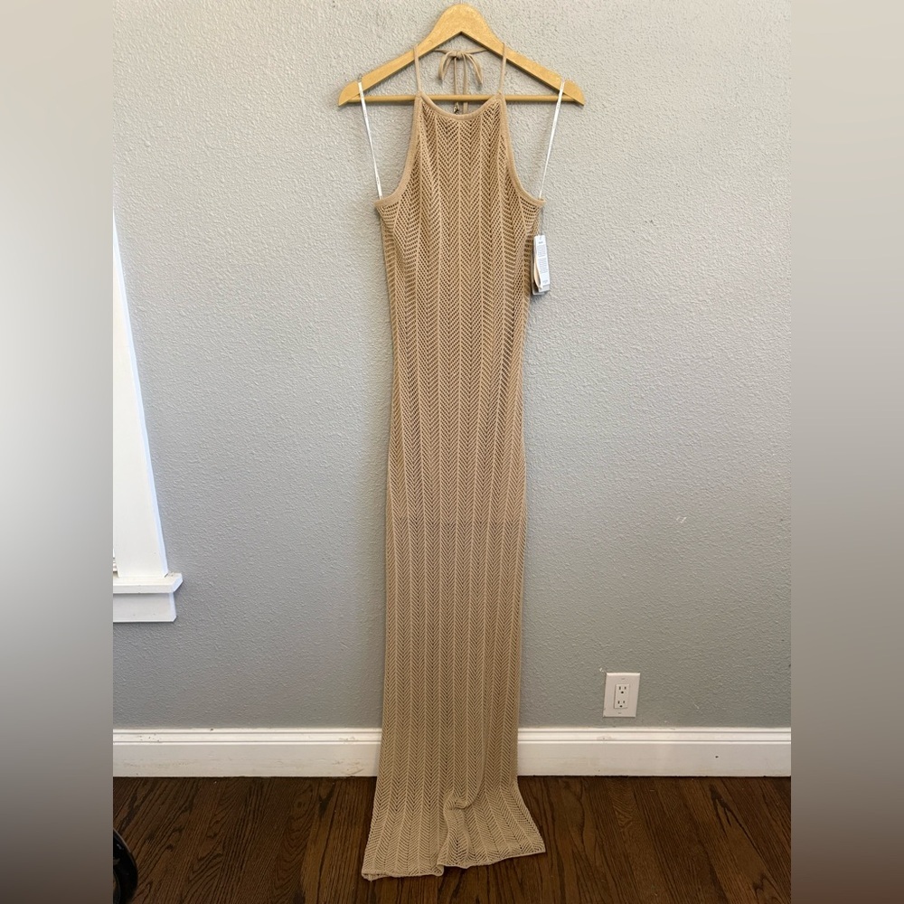 NWT Guess Sophie Halter Maxi Sweater Dress Size Large in Safari Tan - Picture 2 of 8